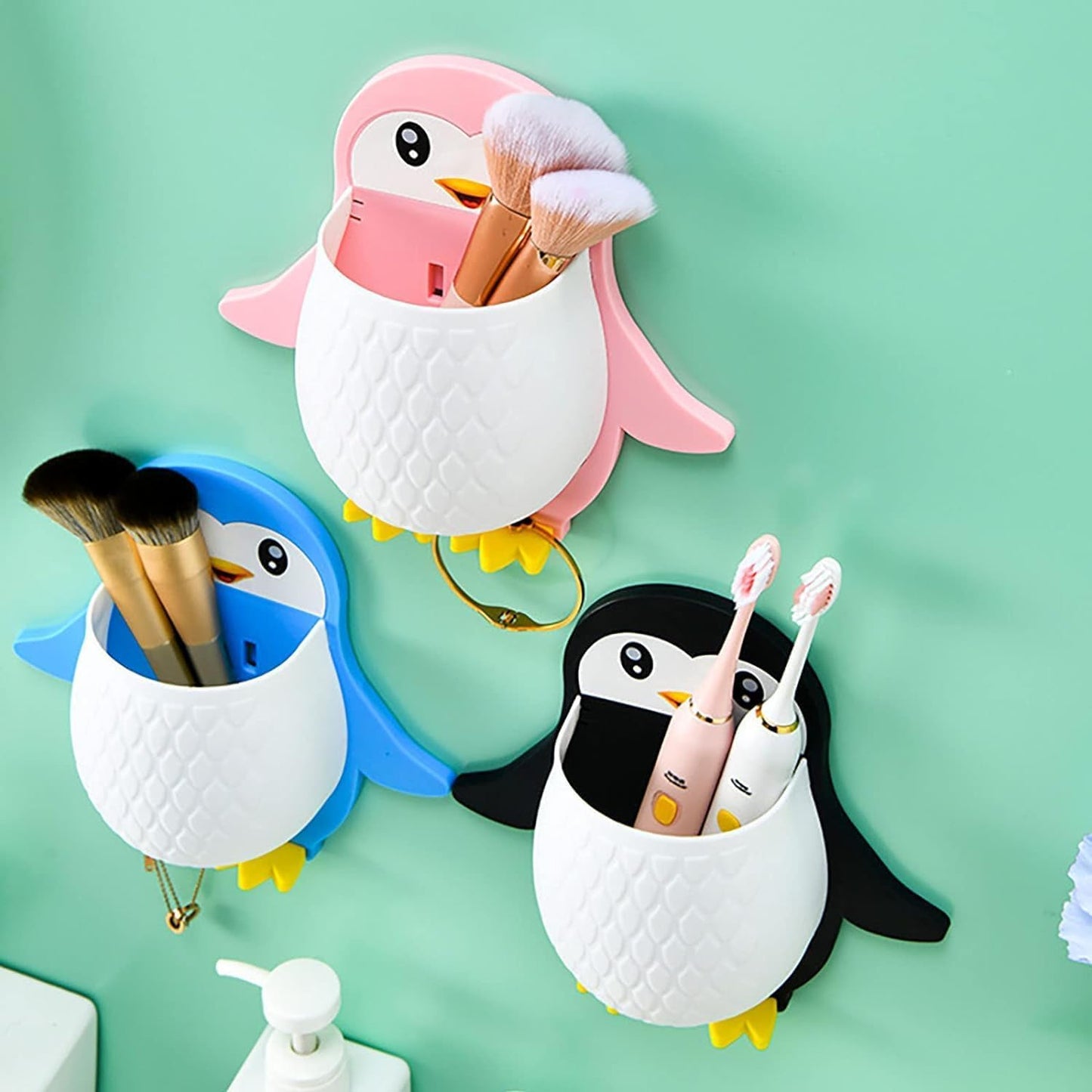 Multi-Color Penguin Storage Box, Adhesive Remote Case, Electric Toothbrushes Holder, Universal Controller Holder, Wall Nightstand, Office Plastic Wall Mount